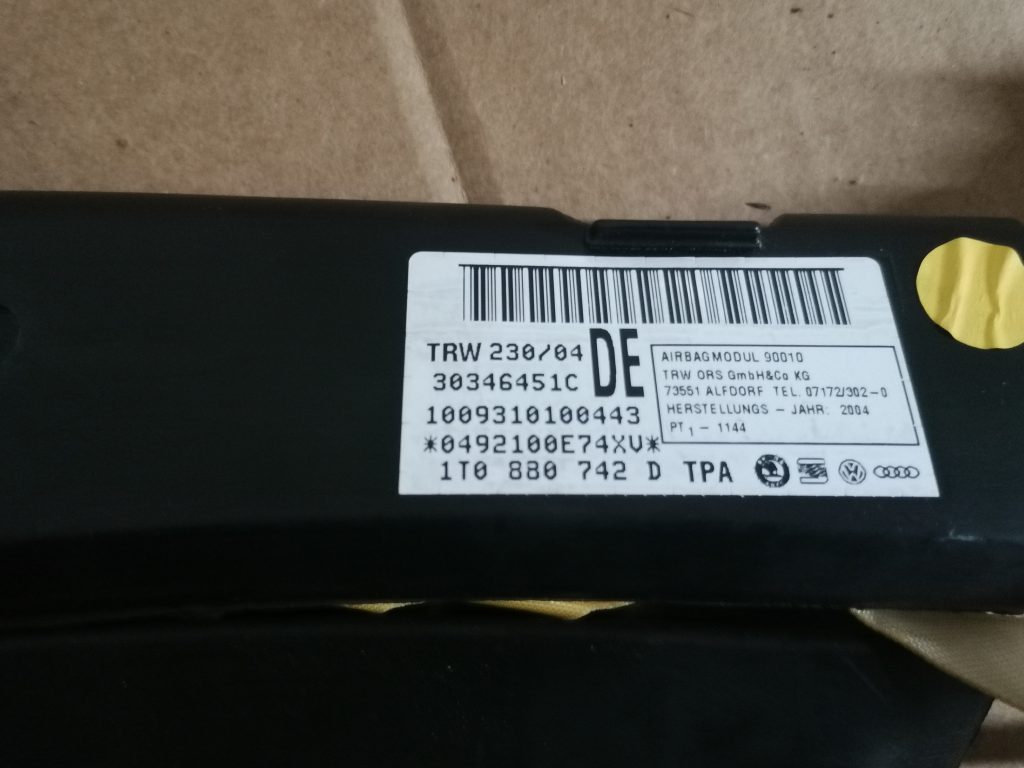 Griestu drošības spilvens, pa labi priekš VW TOURAN 2005 3 Griestu drošības spilvens, pa labi priekš VW TOURAN 2005