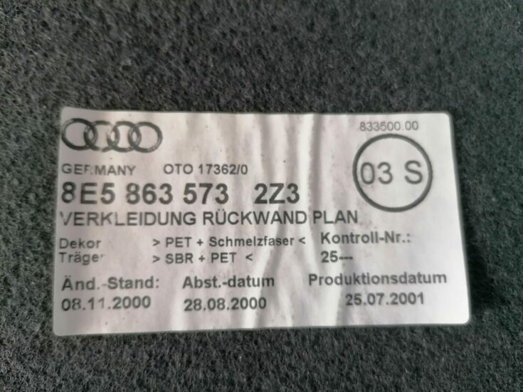 Bagāžnieka nodalījuma paklājs priekš AUDI A4 2001 SEDAN 3