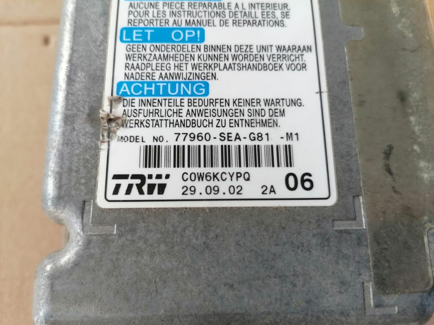 Drošības spilvena vadības bloks priekš HONDA ACCORD 2003 SILVER 4 Drošības spilvena vadības bloks priekš HONDA ACCORD 2003 SILVER