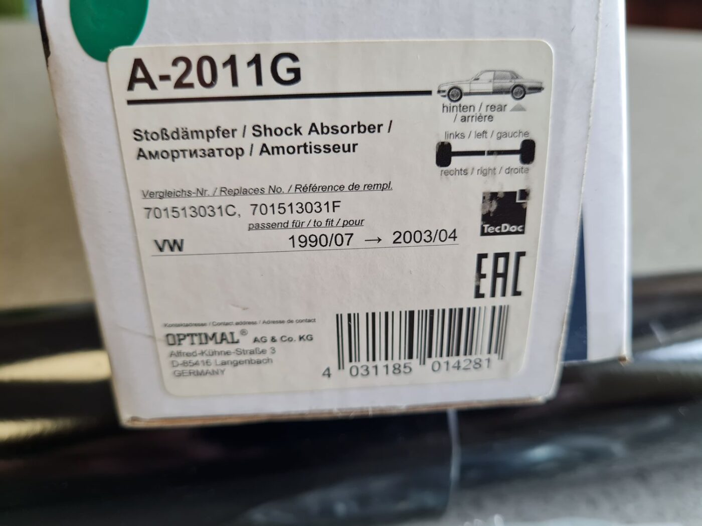 Aizmugurējais amortizators priekš 2 Aizmugurējais amortizators priekš